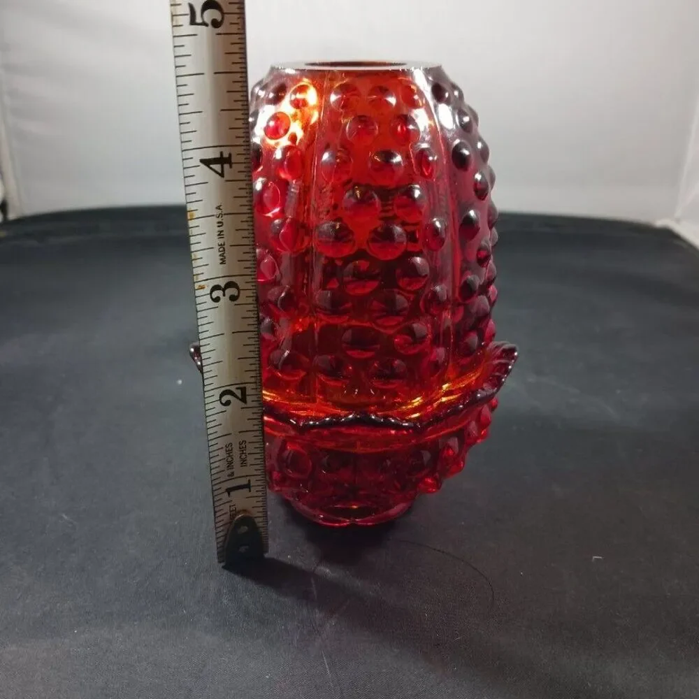 Fenton Art Glass MCM Hobnail Amberina Fairy Lamp
